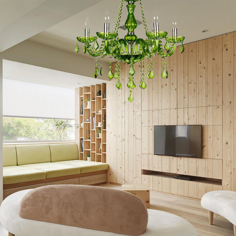 Modern Crystal Chandelier: Green Hanging Pendant For Bedroom - 6/18 Lights 23/37.5 W