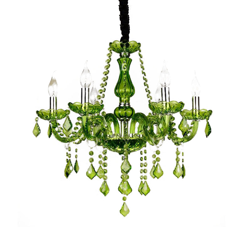 Lustre moderne en cristal à bougie - Éclairage suspendu vert pour chambre à coucher (6/18 lumières) - 23"/37,5" W