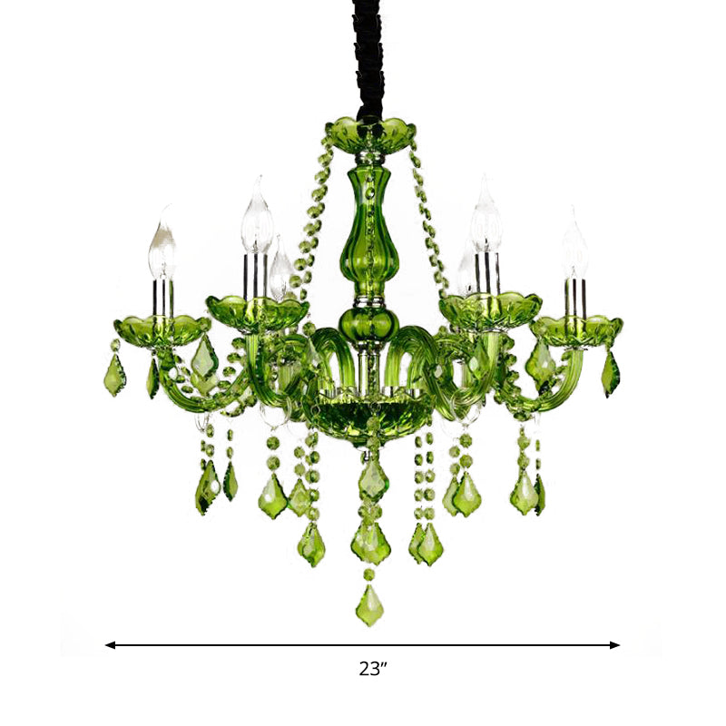 Lustre moderne en cristal à bougie - Éclairage suspendu vert pour chambre à coucher (6/18 lumières) - 23"/37,5" W