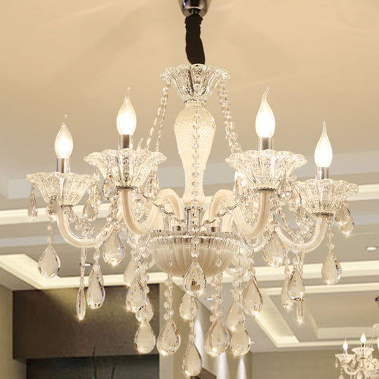 Lustre moderne en cristal transparent avec 6 ampoules - Plafonnier suspendu blanc