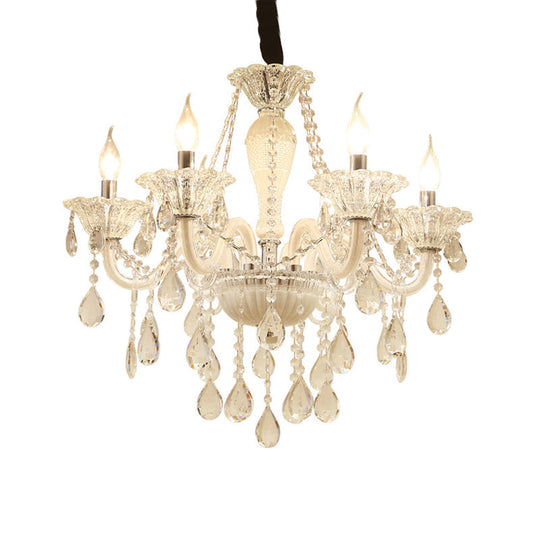 Lustre moderne en cristal transparent avec 6 ampoules - Plafonnier suspendu blanc