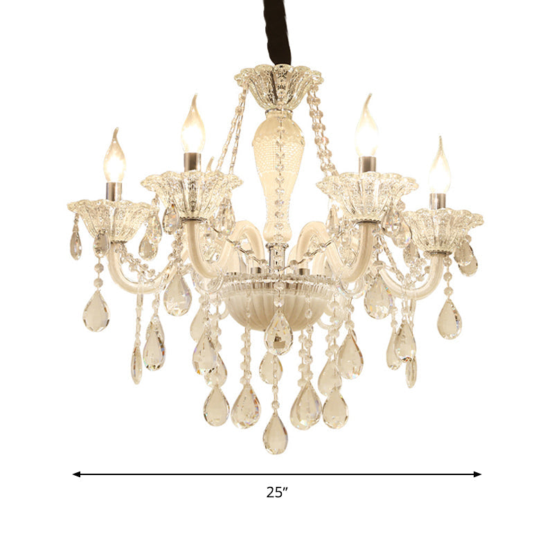 Lustre moderne en cristal transparent avec 6 ampoules - Plafonnier suspendu blanc