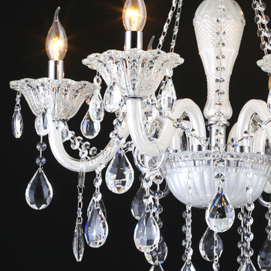 Lustre moderne en cristal transparent avec 6 ampoules - Plafonnier suspendu blanc