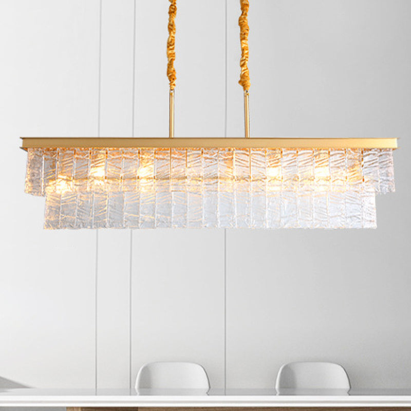 Gold 6-Head Water Crystal Pendant Light: Modern Rectangular Island Ceiling Fixture