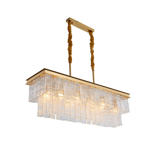 Gold 6-Head Water Crystal Pendant Light: Modern Rectangular Island Ceiling Fixture