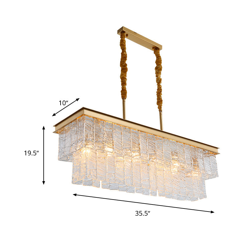 Gold 6-Head Water Crystal Pendant Light: Modern Rectangular Island Ceiling Fixture