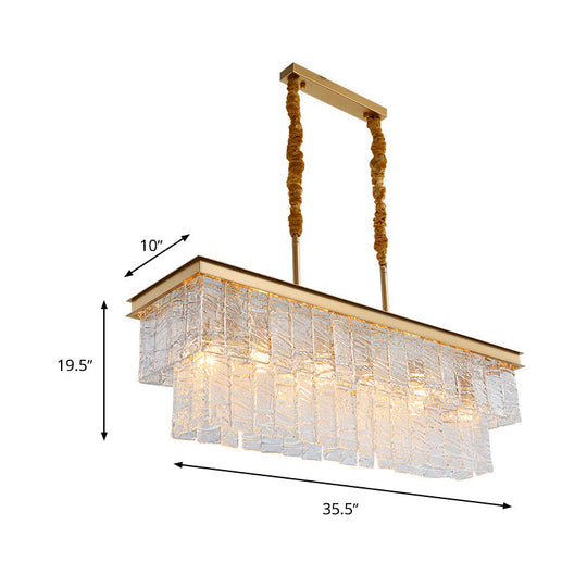 Gold 6-Head Water Crystal Pendant Light: Modern Rectangular Island Ceiling Fixture