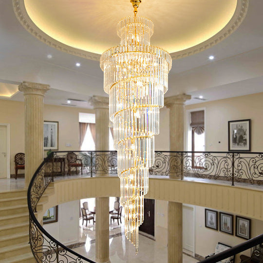 Sleek 12-Head Clear Crystal Spiral Suspension Ceiling Lamp Pendant