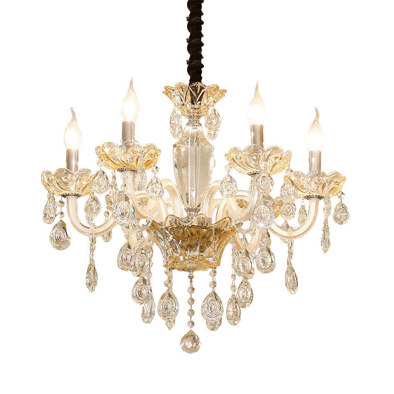 Clear Crystal Modernism Candle Chandelier With 6 Amber Bulbs For Down Lighting In Living Room