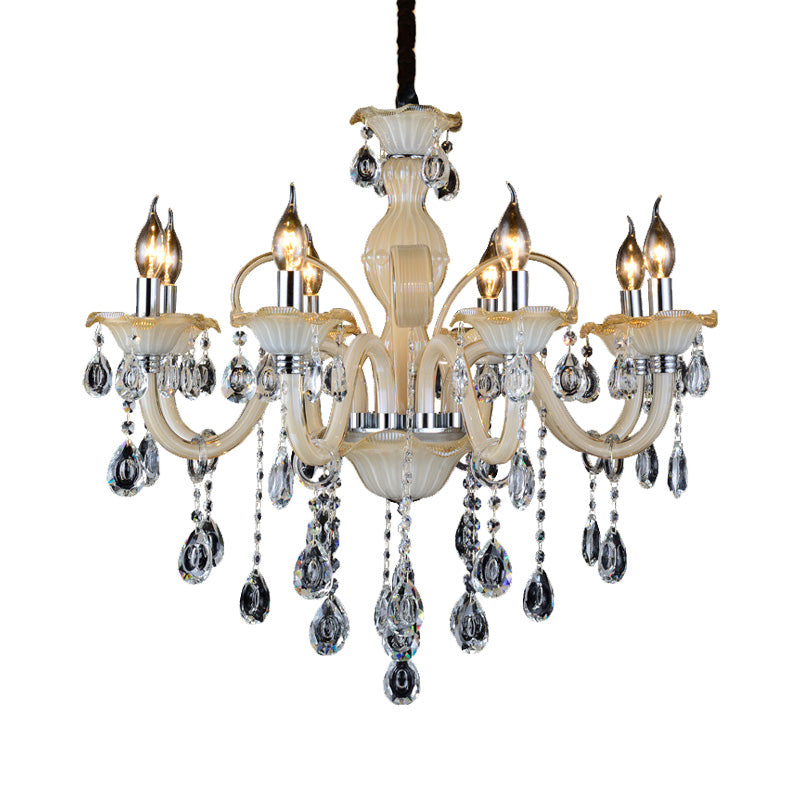 Modern Crystal Candle Chandelier 6/8/18 Light Tan Ceiling Lamp For Living Room 23.5/27.5/37.5 W