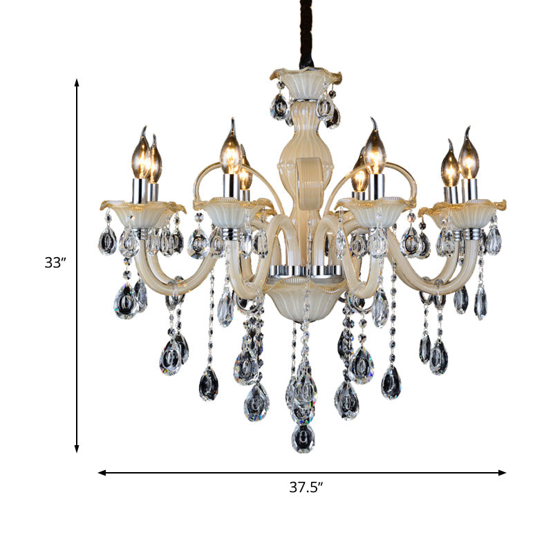 Modern 6/8/18-Light Faceted Crystal Candle Chandelier - Tan Ceiling Lamp for Living Room - Multiple Sizes