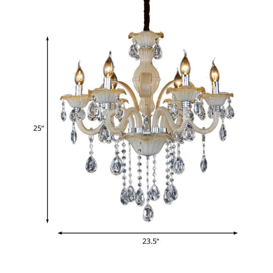 Modern 6/8/18-Light Faceted Crystal Candle Chandelier - Tan Ceiling Lamp for Living Room - Multiple Sizes