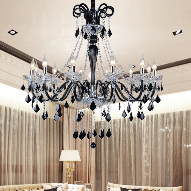 Modern Crystal Pendant Chandelier: 10/12 Heads Black 33/40 Wide / 40