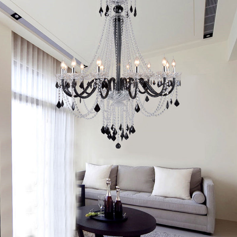 Modern Crystal Pendant Chandelier: 10/12 Heads Black 33/40 Wide