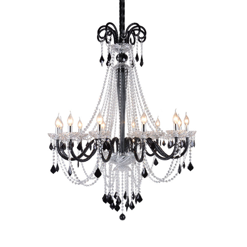 Modern Crystal Pendant Chandelier: 10/12 Heads Black 33/40 Wide