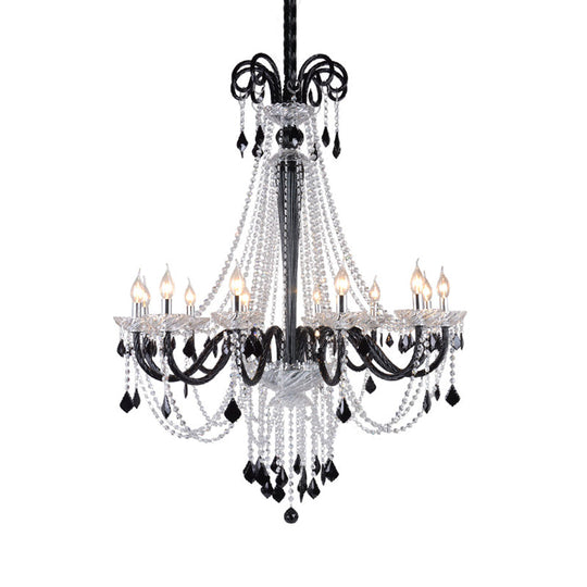 Modern Crystal Pendant Chandelier: 10/12 Heads Black 33/40 Wide