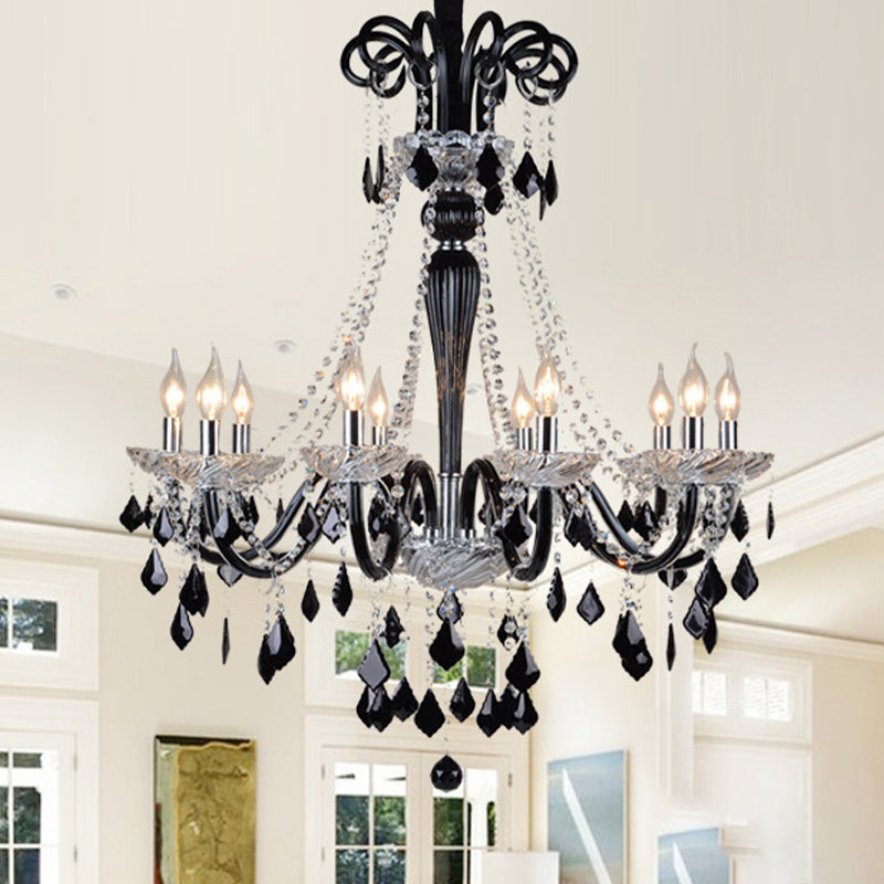 Modern Crystal Pendant Chandelier: 10/12 Heads Black 33/40 Wide / 33