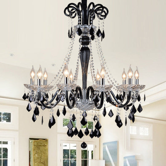 Modern Crystal Pendant Chandelier: 10/12 Heads Black 33/40 Wide / 33