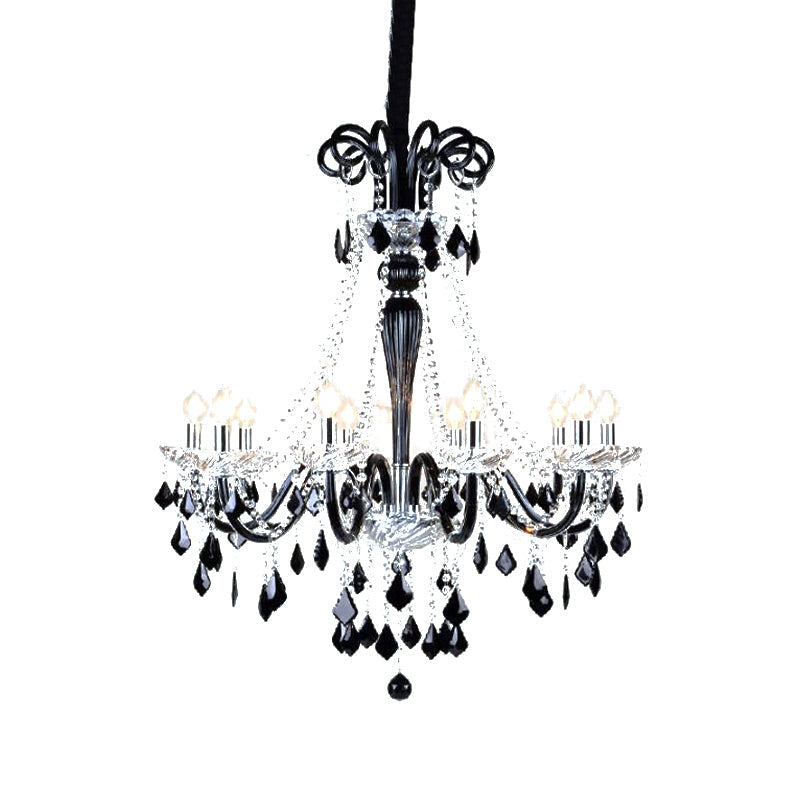 Modern Crystal Pendant Chandelier: 10/12 Heads Black 33/40 Wide