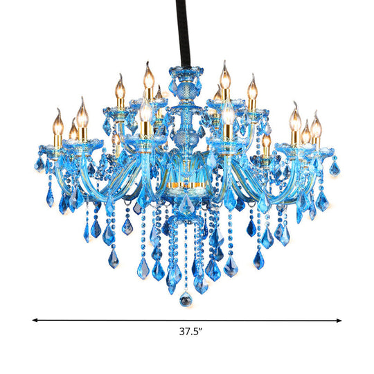 Modern Blue Glass Crystal Chandelier Light With Beveled Pendant - 8/18 Heads Shade/Shadeless Options