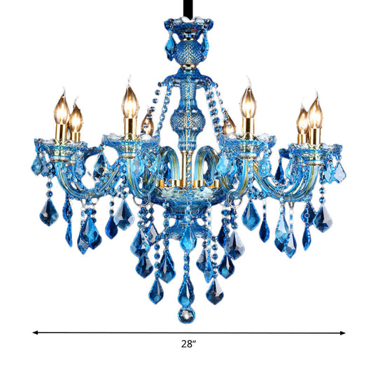 Modern Blue Glass Crystal Chandelier Light With Beveled Pendant - 8/18 Heads Shade/Shadeless Options