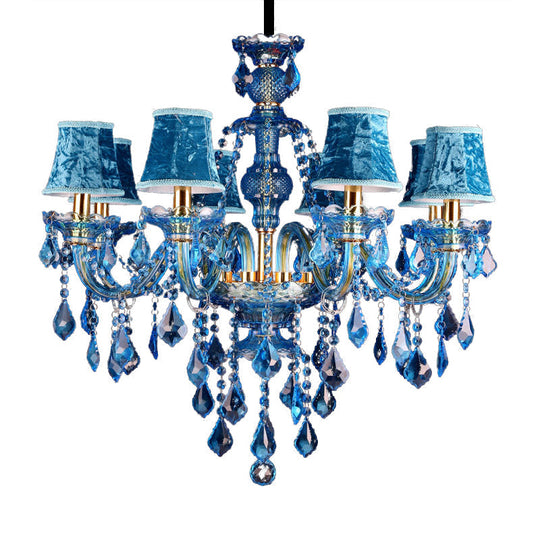 Modern Blue Glass Crystal Chandelier Light With Beveled Pendant - 8/18 Heads Shade/Shadeless Options