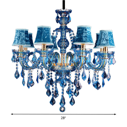 Modern Blue Glass Crystal Chandelier Light With Beveled Pendant - 8/18 Heads Shade/Shadeless Options