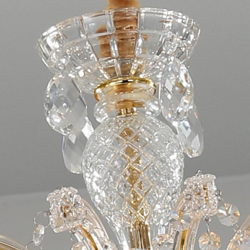 Modernist Crystal Glass Candlestick Chandelier Pendant Lamp - 6/8 Bulb Gold Ceiling Fixture For