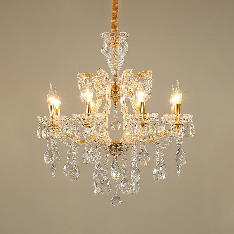 Modernist Crystal Glass Candlestick Chandelier Pendant Lamp - 6/8 Bulb Gold Ceiling Fixture For