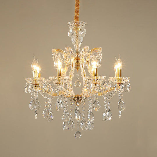 Modernist Crystal Glass Candlestick Chandelier Pendant Lamp - 6/8 Bulb Gold Ceiling Fixture For