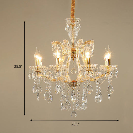 Modernist Crystal Glass Candlestick Chandelier Pendant Lamp - 6/8 Bulb Gold Ceiling Fixture For