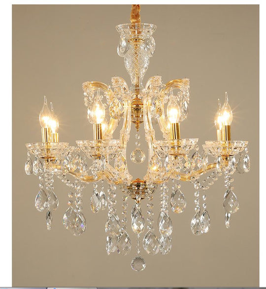 Modernist Crystal Glass Candlestick Chandelier Pendant Lamp - 6/8 Bulb Gold Ceiling Fixture For