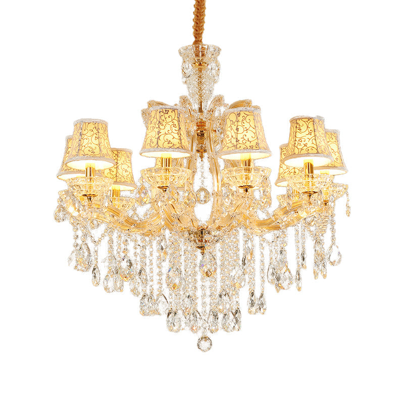 Modern Hand-Cut Crystal Teardrop Chandelier Light - 10 Heads Gold Pendant Suspension For Living Room