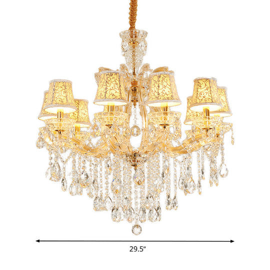 Modern Hand-Cut Crystal Teardrop Chandelier Light - 10 Heads Gold Pendant Suspension For Living Room