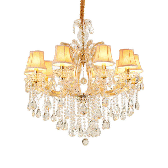 Modern Hand-Cut Crystal Teardrop Chandelier Light - 10 Heads Gold Pendant Suspension For Living Room