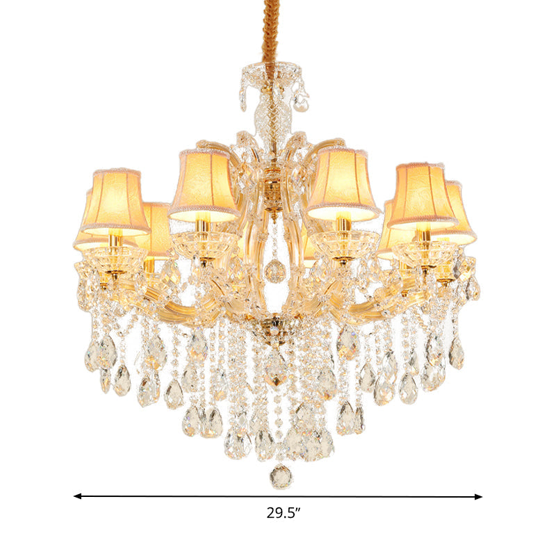 Modern Hand-Cut Crystal Teardrop Chandelier Light - 10 Heads Gold Pendant Suspension For Living Room