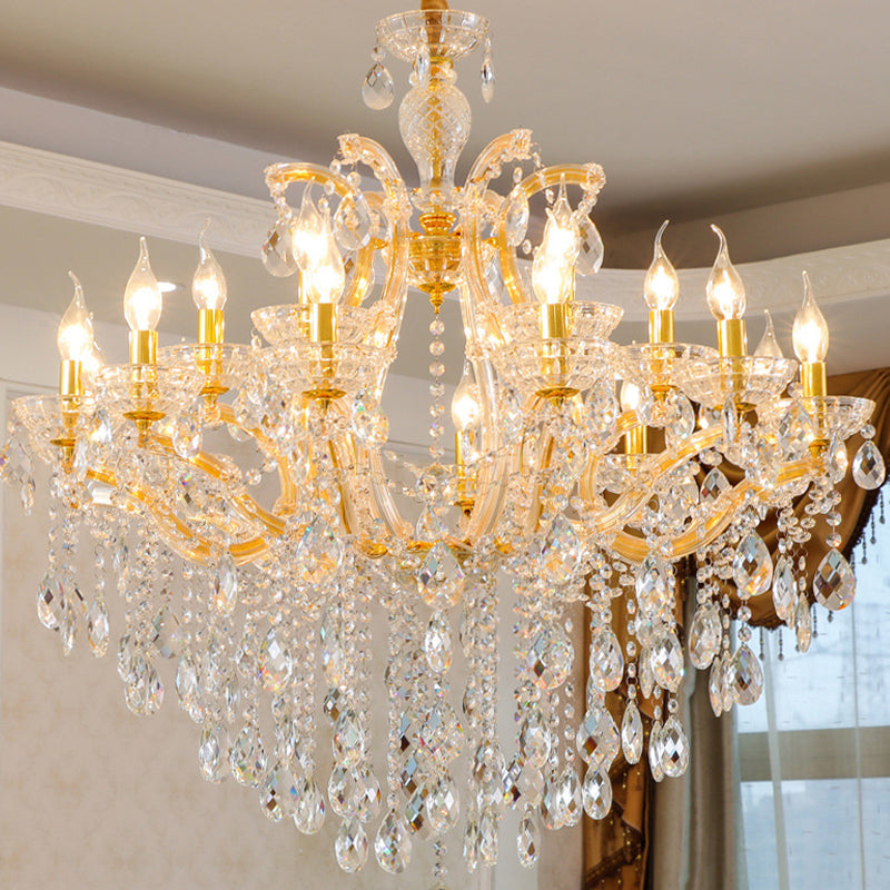 Modern Hand-Cut Crystal Teardrop Chandelier Light - 10 Heads Gold Pendant Suspension For Living Room