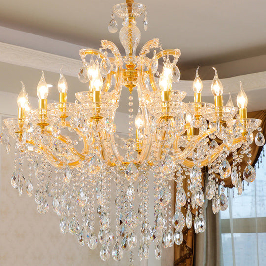 Modern Hand-Cut Crystal Teardrop Chandelier Light - 10 Heads Gold Pendant Suspension For Living Room