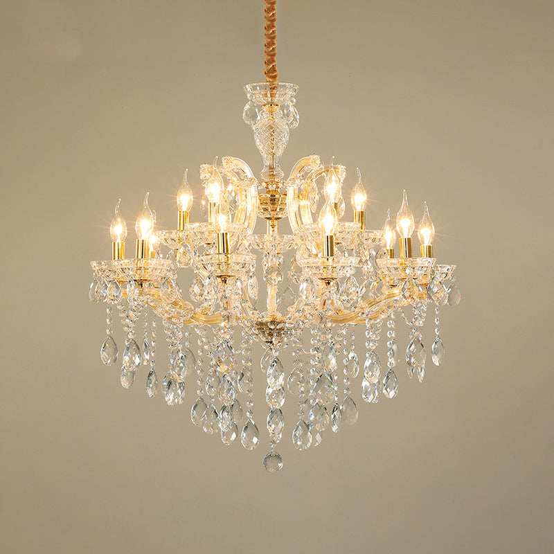 Modern Hand-Cut Crystal Teardrop Chandelier Light - 10 Heads Gold Pendant Suspension For Living Room