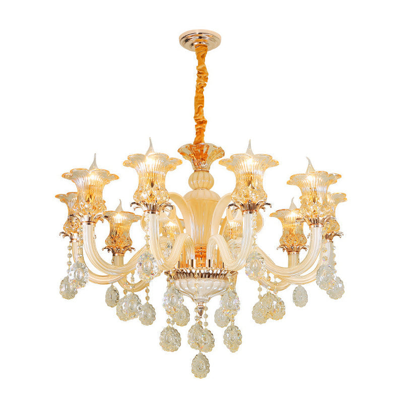 Traditional Gold Flower Chandelier Pendant Light With Clear K9 Crystal - 6/10 Heads Ideal For Living