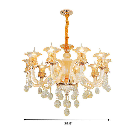 Traditional Gold Flower Chandelier Pendant Light With Clear K9 Crystal - 6/10 Heads Ideal For Living