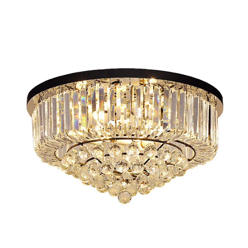 Contemporary Crystal Rod Drum Flush Mount Ceiling Light - 4/6/9 Heads - Black - Multiple Sizes