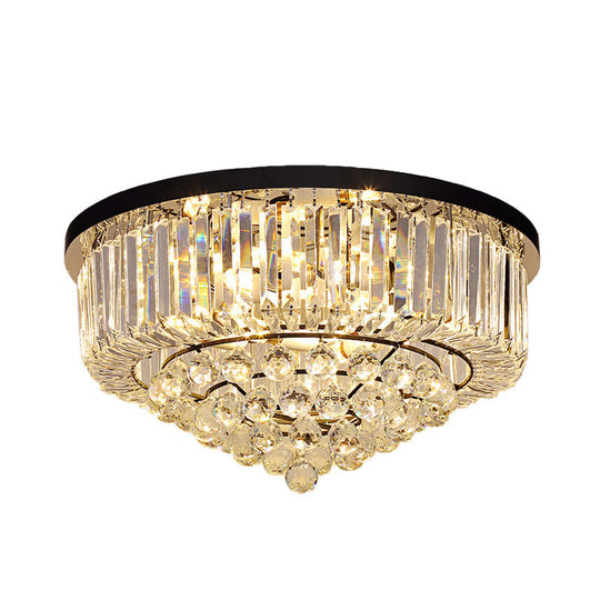 Contemporary Crystal Rod Drum Flush Mount Ceiling Light - 4/6/9 Heads Black Multiple Sizes