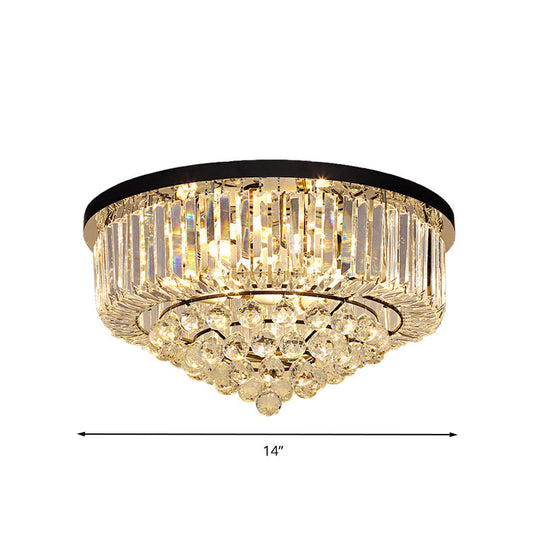 Contemporary Crystal Rod Drum Flush Mount Ceiling Light - 4/6/9 Heads - Black - Multiple Sizes