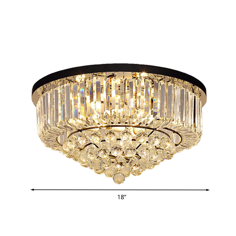 Contemporary Crystal Rod Drum Flush Mount Ceiling Light - 4/6/9 Heads - Black - Multiple Sizes