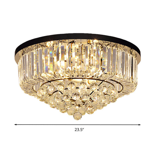 Contemporary Crystal Rod Drum Flush Mount Ceiling Light - 4/6/9 Heads Black Multiple Sizes