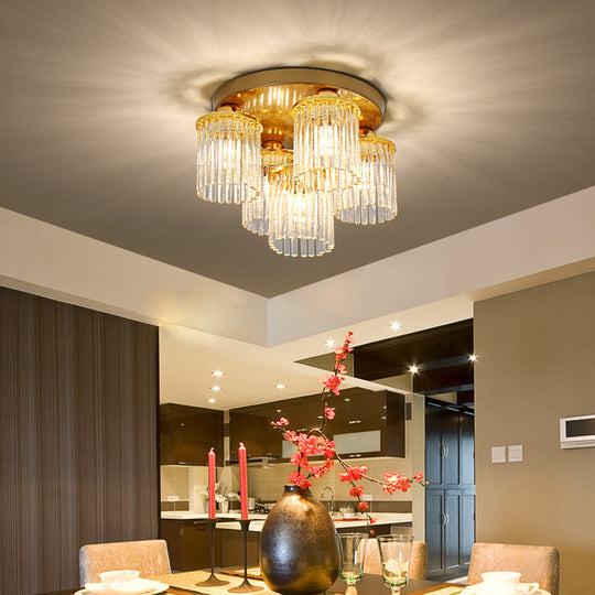 Sleek Crystal Rod Ceiling Light Fixture - Postmodern Semi Flush Mount Lamp (5/10/12 Heads)