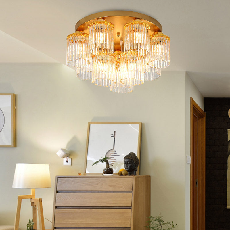 Sleek Crystal Rod Ceiling Light Fixture - Postmodern Semi Flush Mount Lamp (5/10/12 Heads)