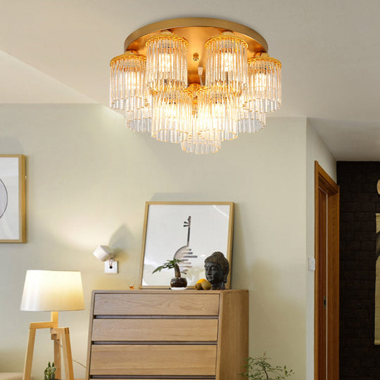 Sleek Crystal Rod Ceiling Light Fixture - Postmodern Semi Flush Mount Lamp (5/10/12 Heads)