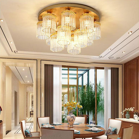 Sleek Crystal Rod Ceiling Light Fixture - Postmodern Semi Flush Mount Lamp (5/10/12 Heads)